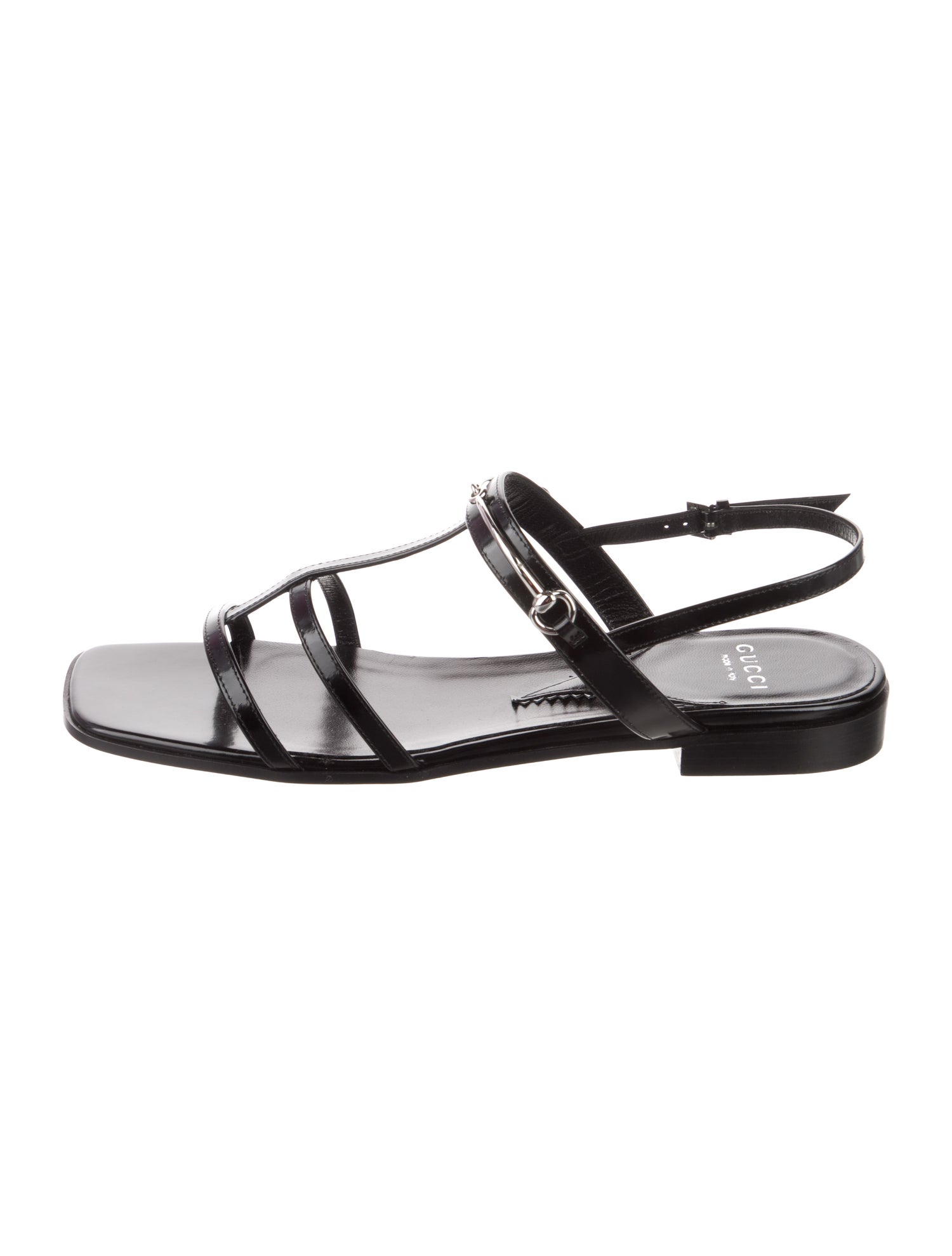 Gucci Horsebit Accent Patent Leather Slingback Sandals