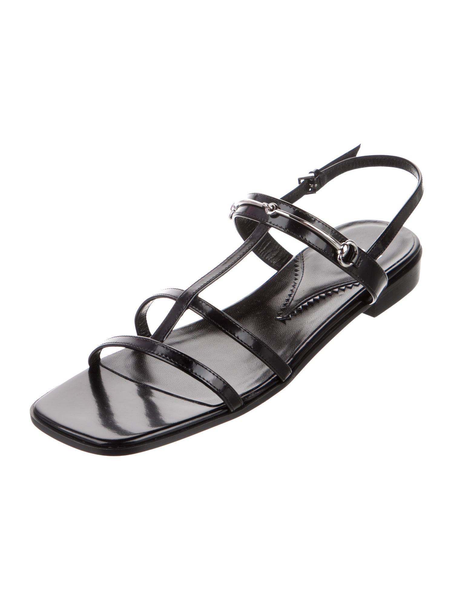 Gucci Horsebit Accent Patent Leather Slingback Sandals