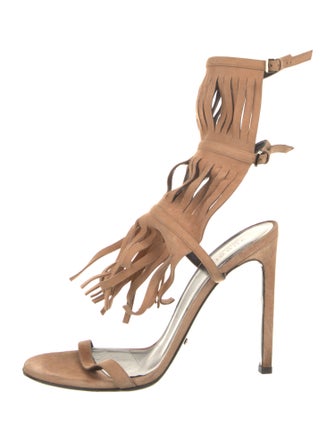 Gucci Suede Fringe Trim Accent Gladiator Sandals