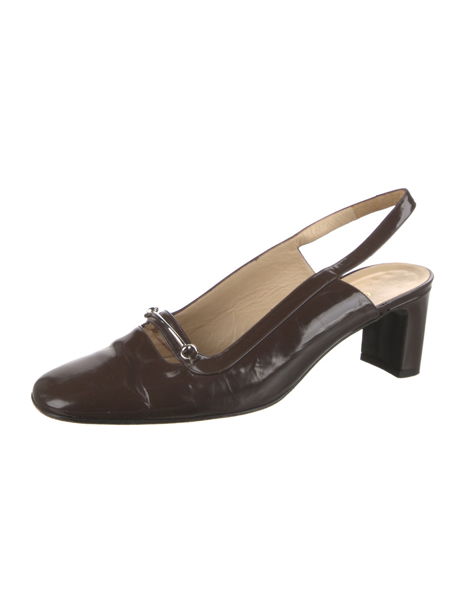 Gucci Horsebit Accent Patent Leather Slingback Pumps