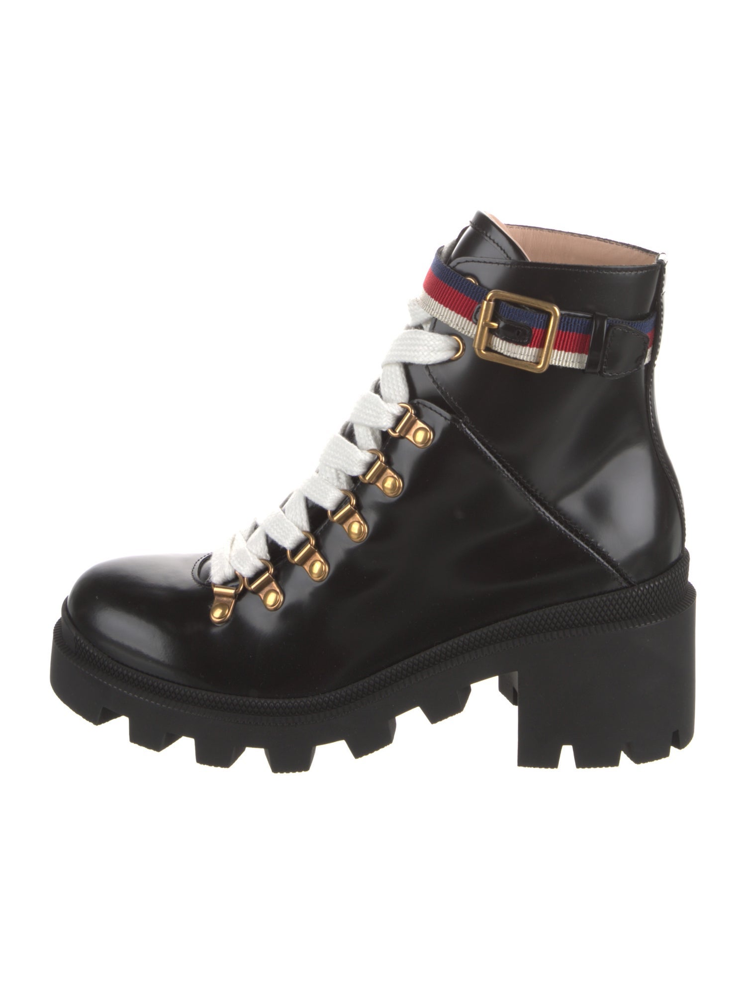 Gucci Sylvie Web Accent Leather Combat Boots