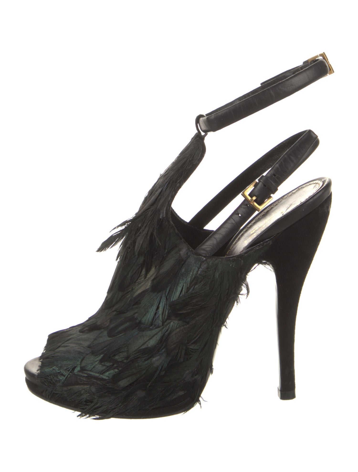 Gucci Duck Feathers Feather Trim Slingback Sandals