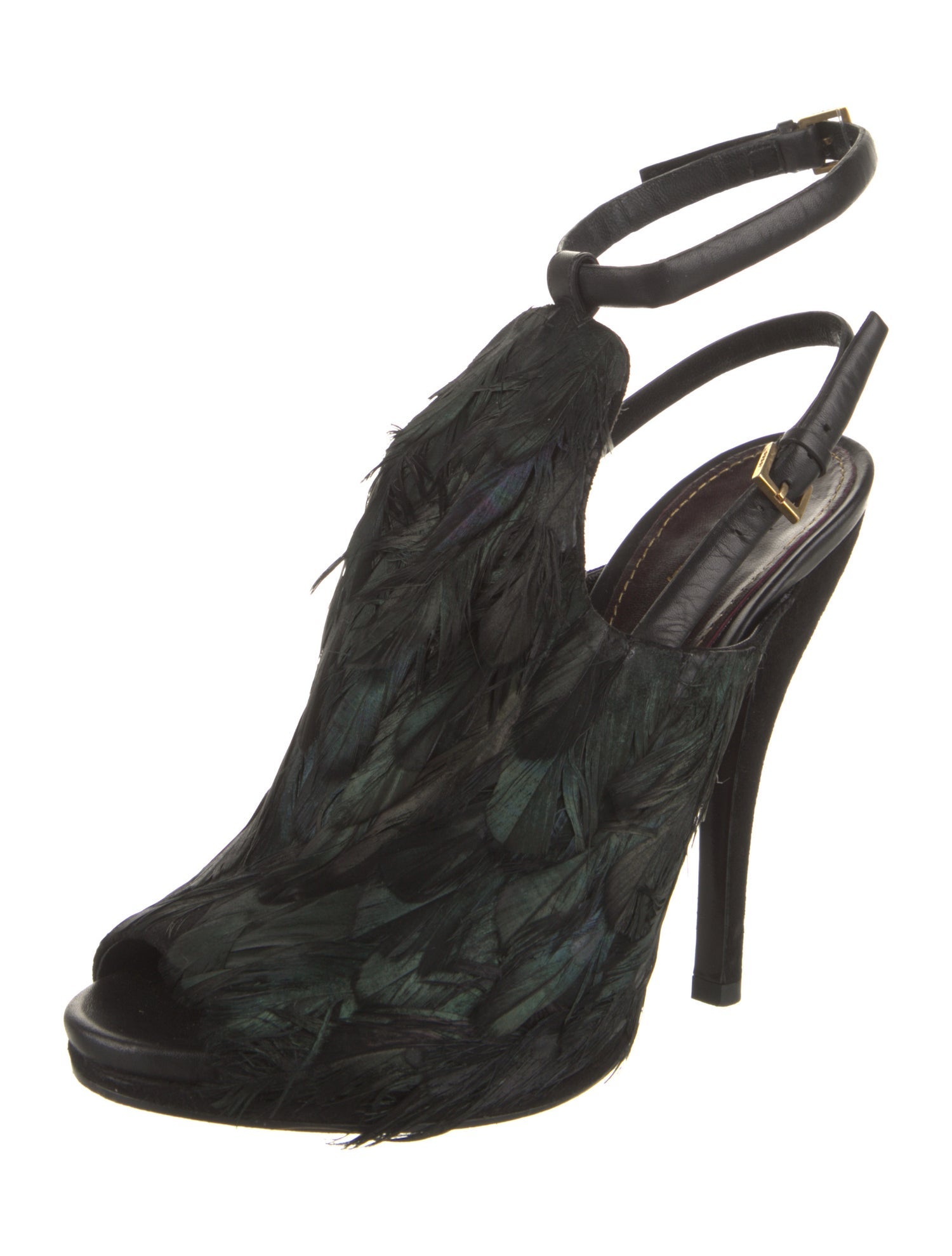 Gucci Duck Feathers Feather Trim Slingback Sandals