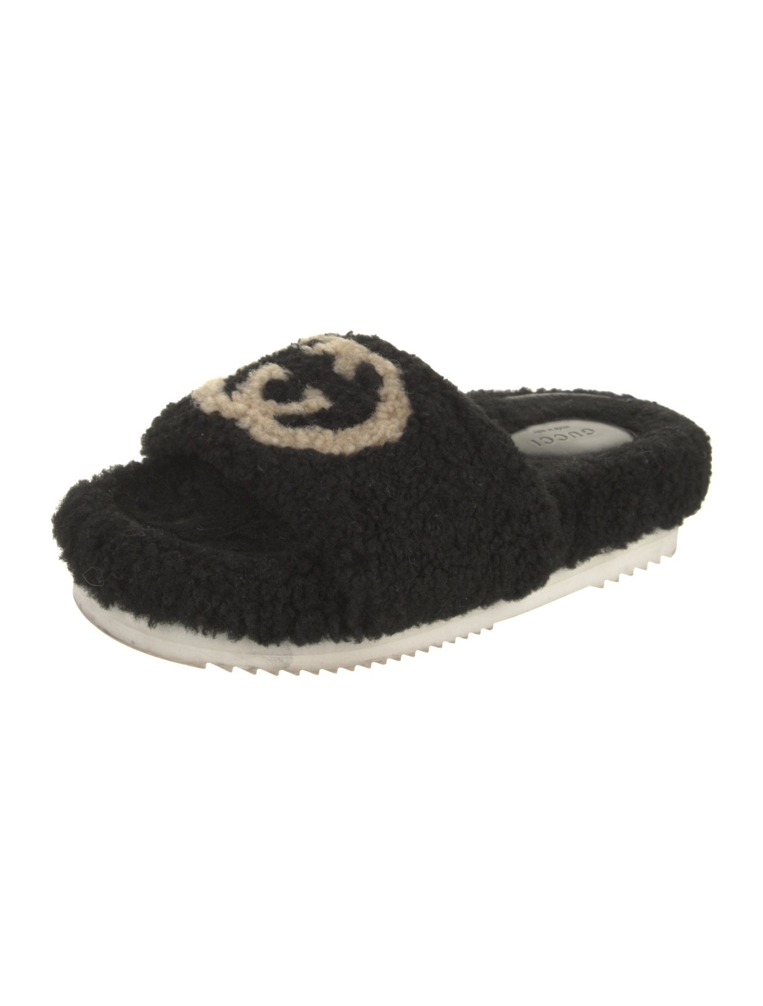 Gucci Interlocking G Logo Shearling Slides