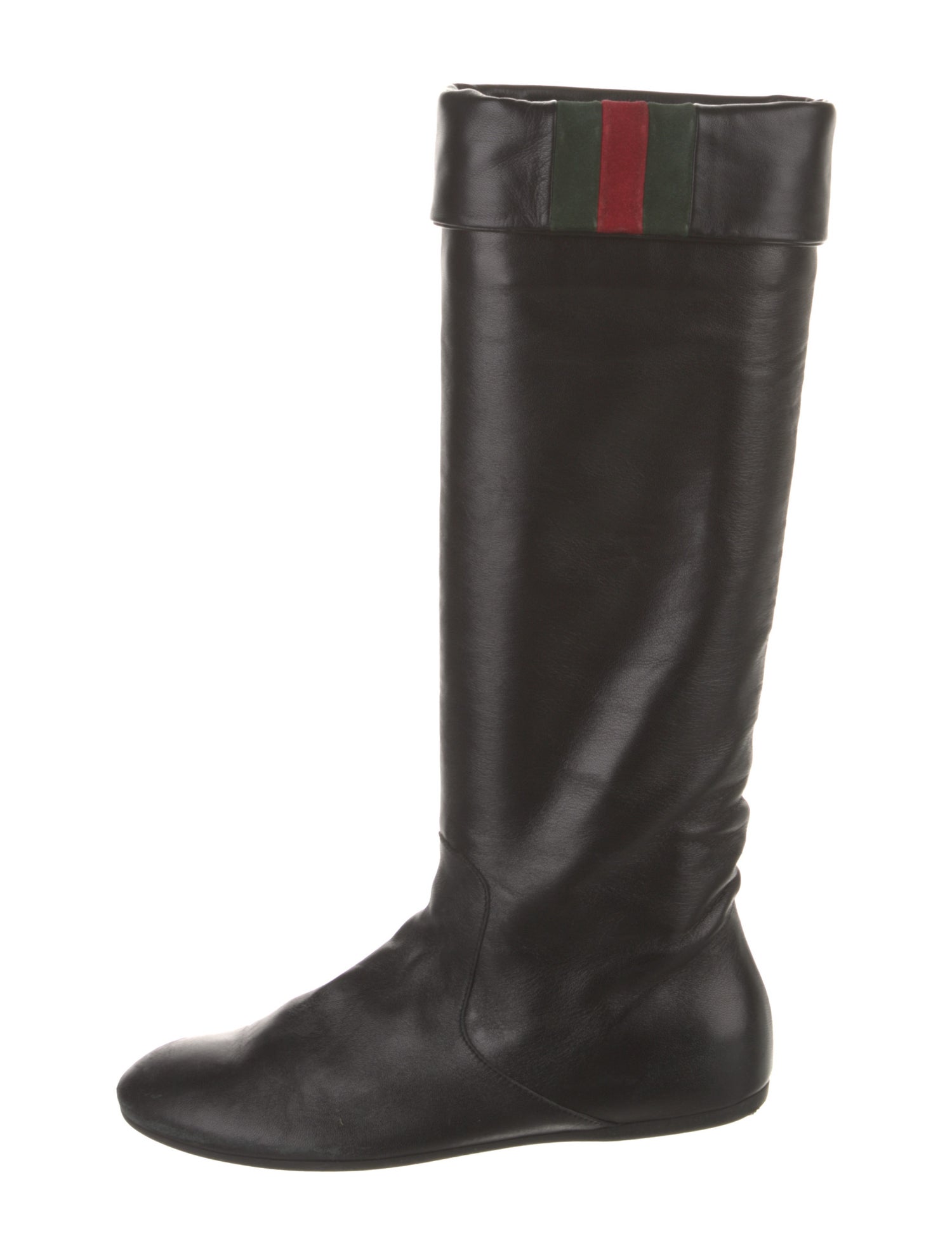 Gucci Web Accent Leather Riding Boots