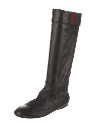Gucci Web Accent Leather Riding Boots