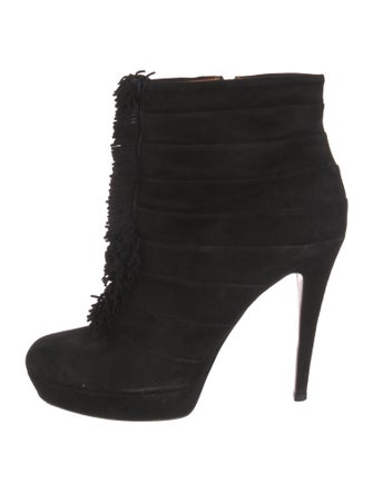 Gucci Suede Fringe Trim Accent Lace-Up Boots