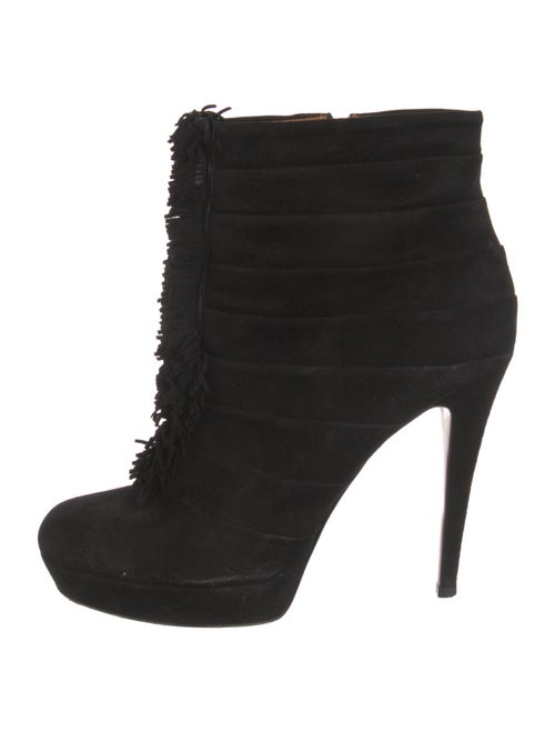 Gucci Suede Fringe Trim Accent Lace-Up Boots