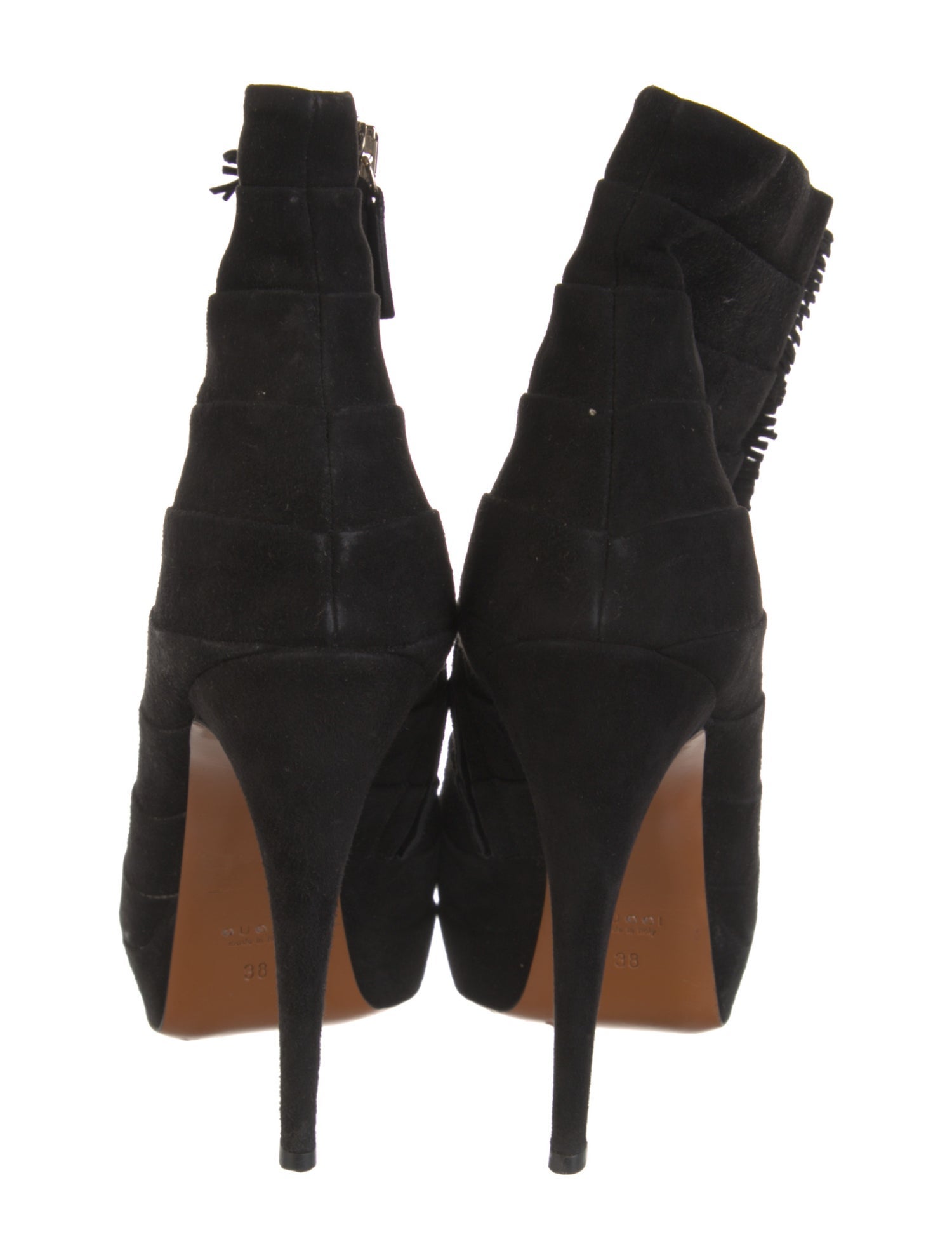 Gucci Suede Fringe Trim Accent Lace-Up Boots