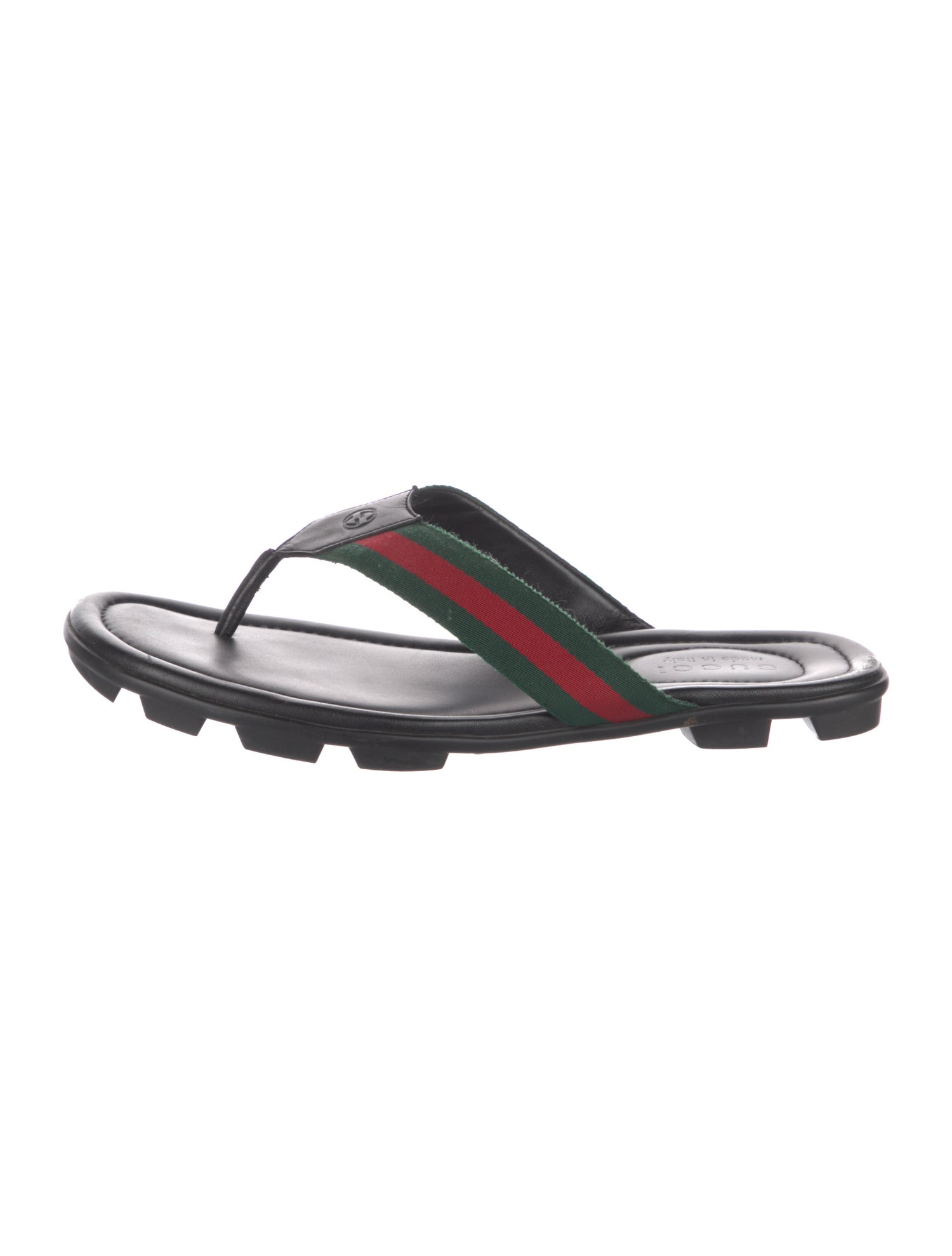 Gucci Web Accent Leather Flip Flops