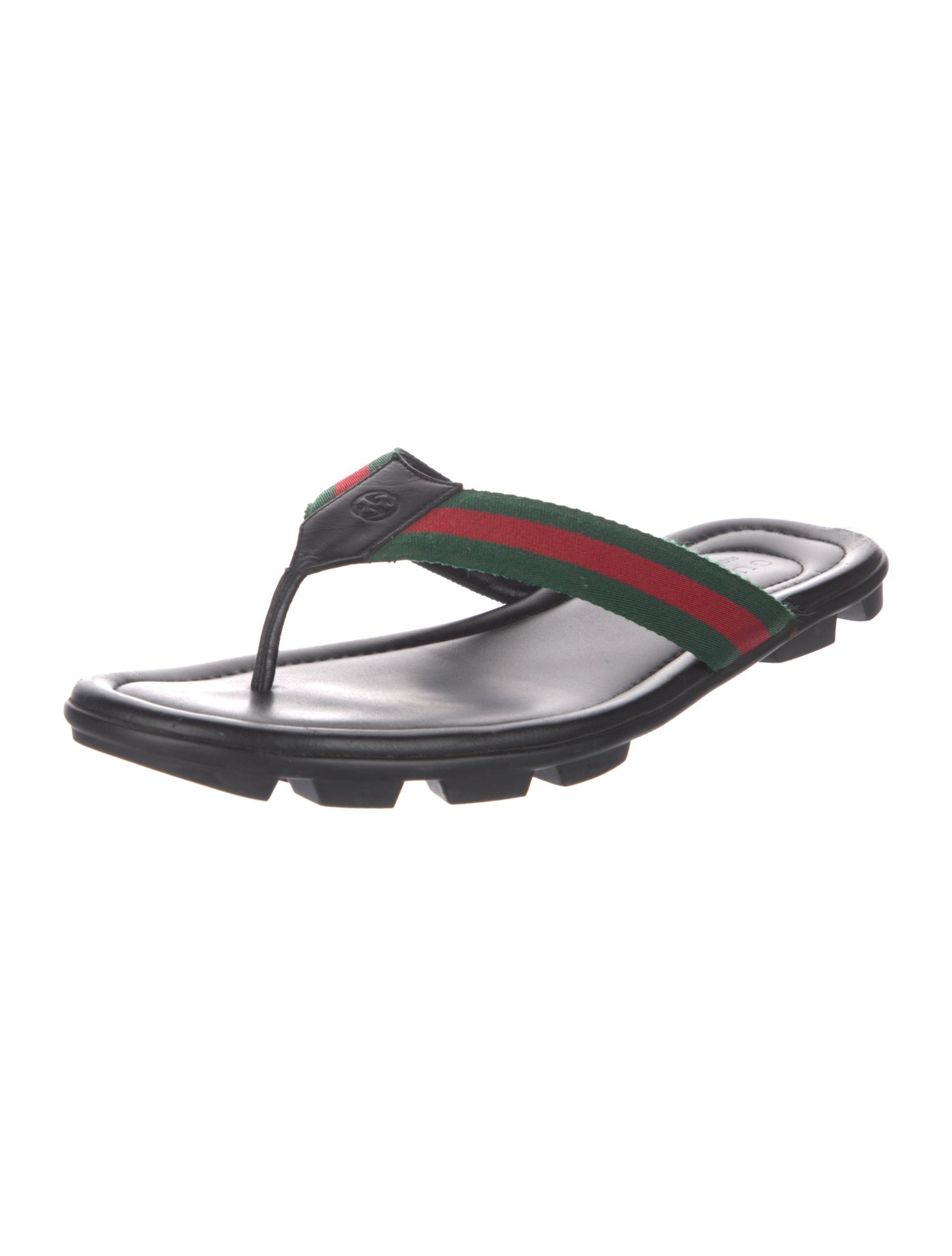 Gucci Web Accent Leather Flip Flops