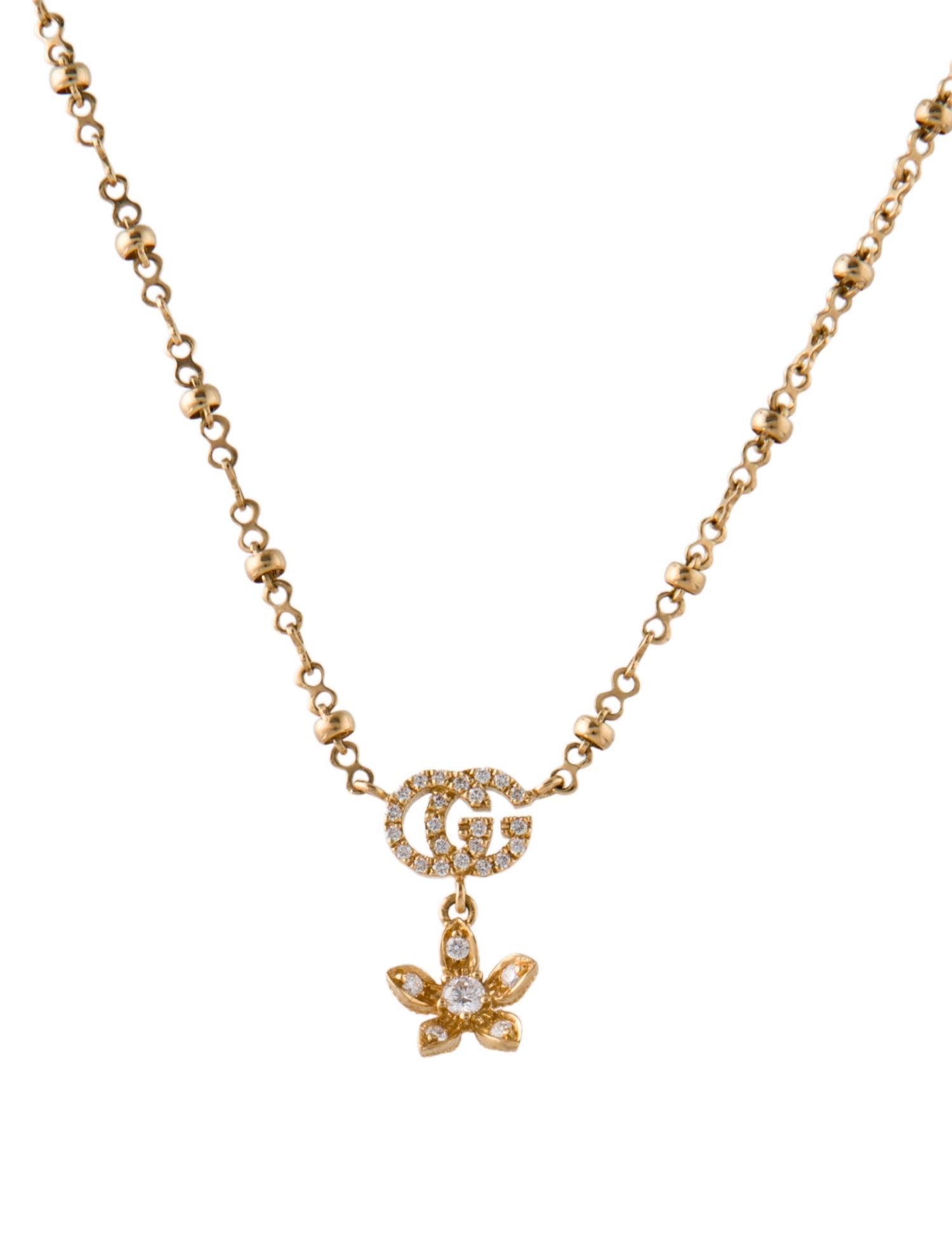 Gucci 18K Diamond Flora Pendant Necklace