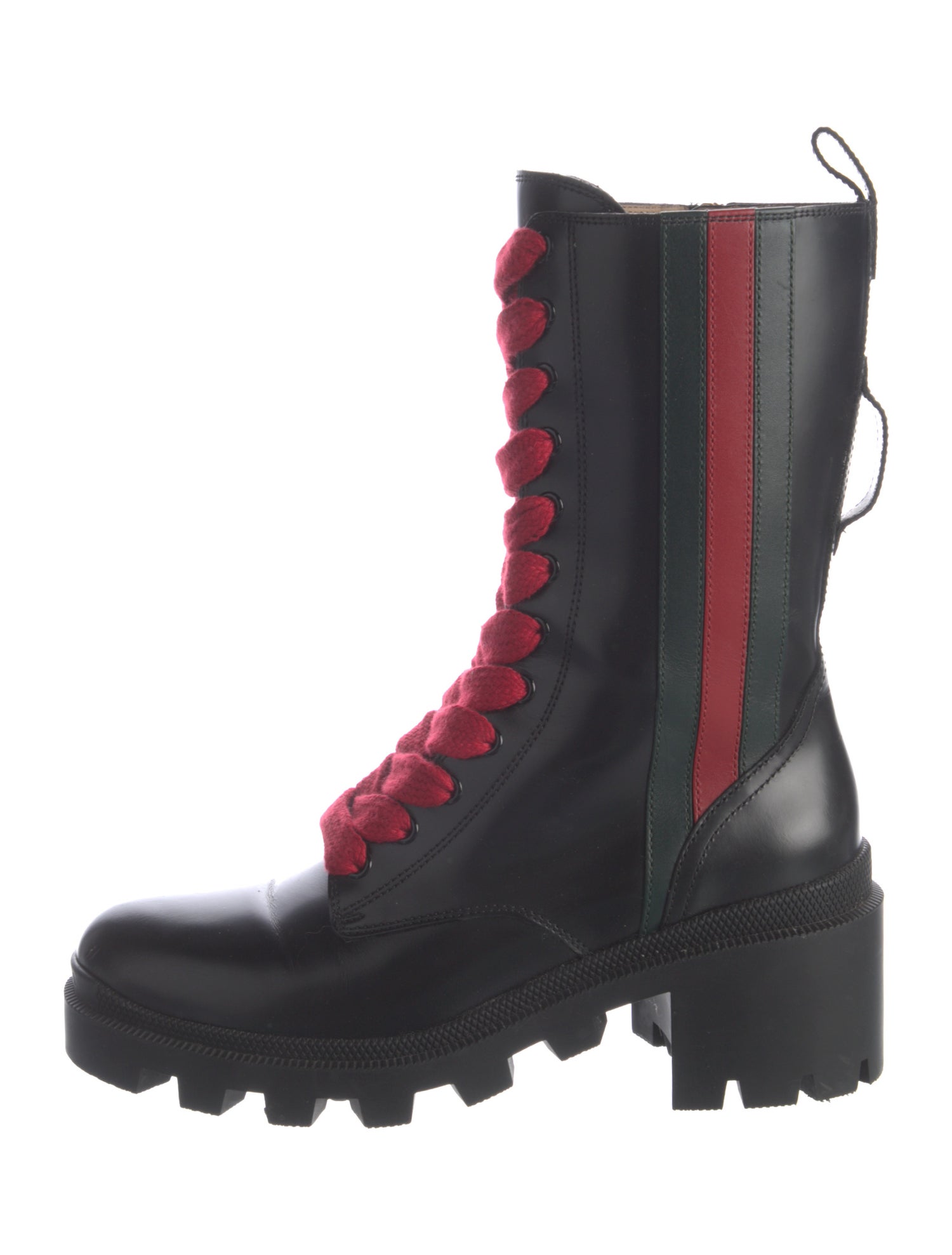 Gucci Web Accent Leather Combat Boots