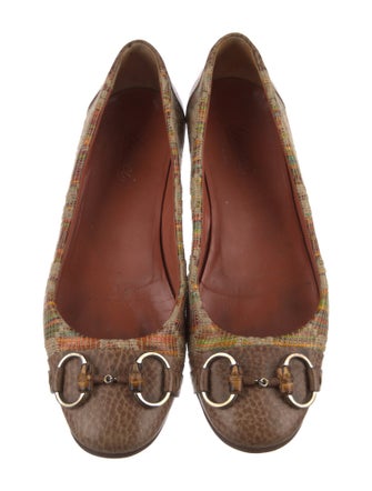 Gucci Horsebit Accent Raffia Ballet Flats