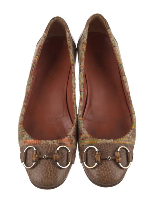 Gucci Horsebit Accent Raffia Ballet Flats