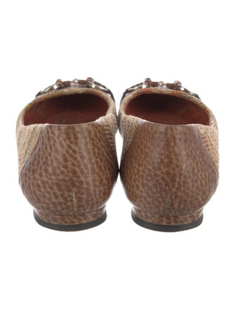 Gucci Horsebit Accent Raffia Ballet Flats