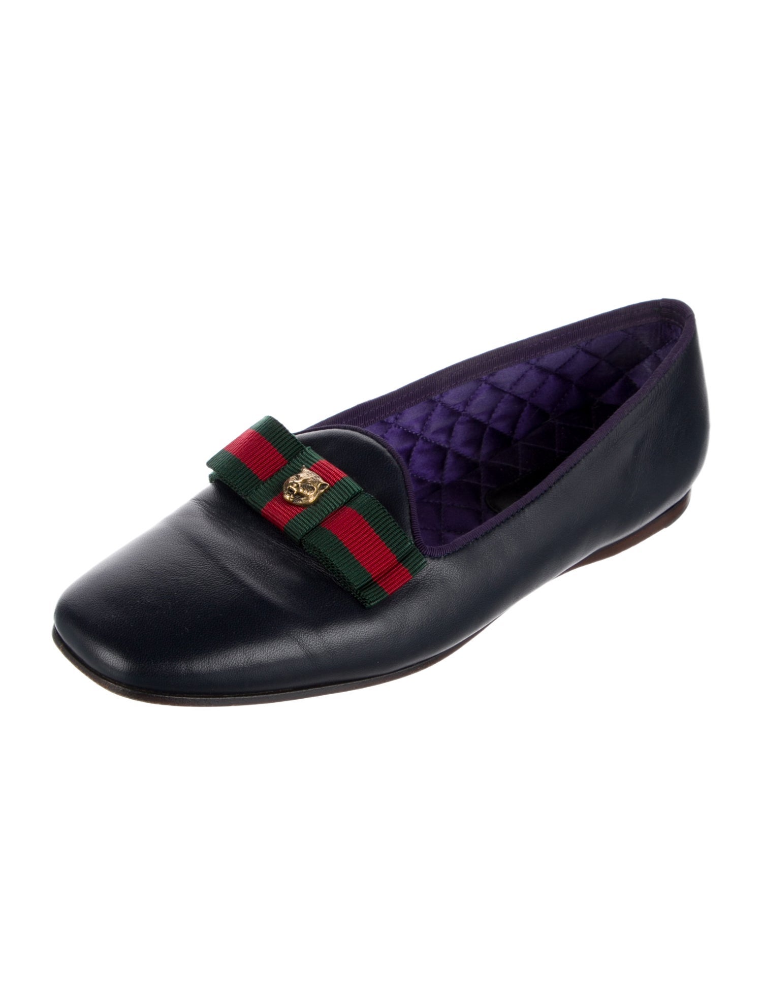 Gucci Web Accent Leather Loafers