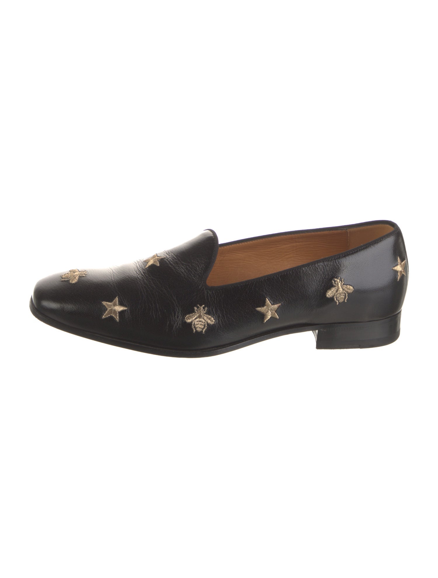 Gucci Bee Accent Leather Loafers