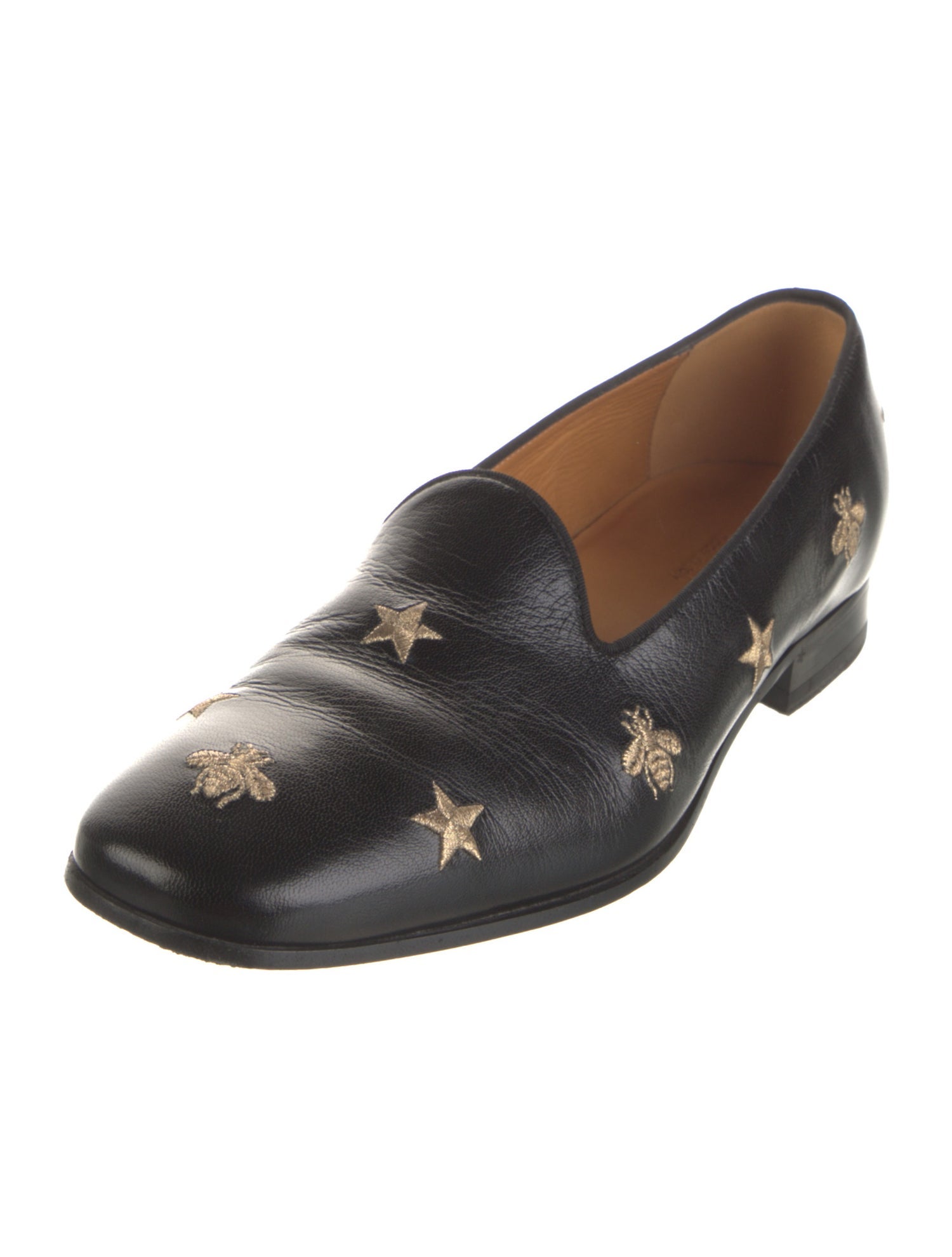 Gucci Bee Accent Leather Loafers