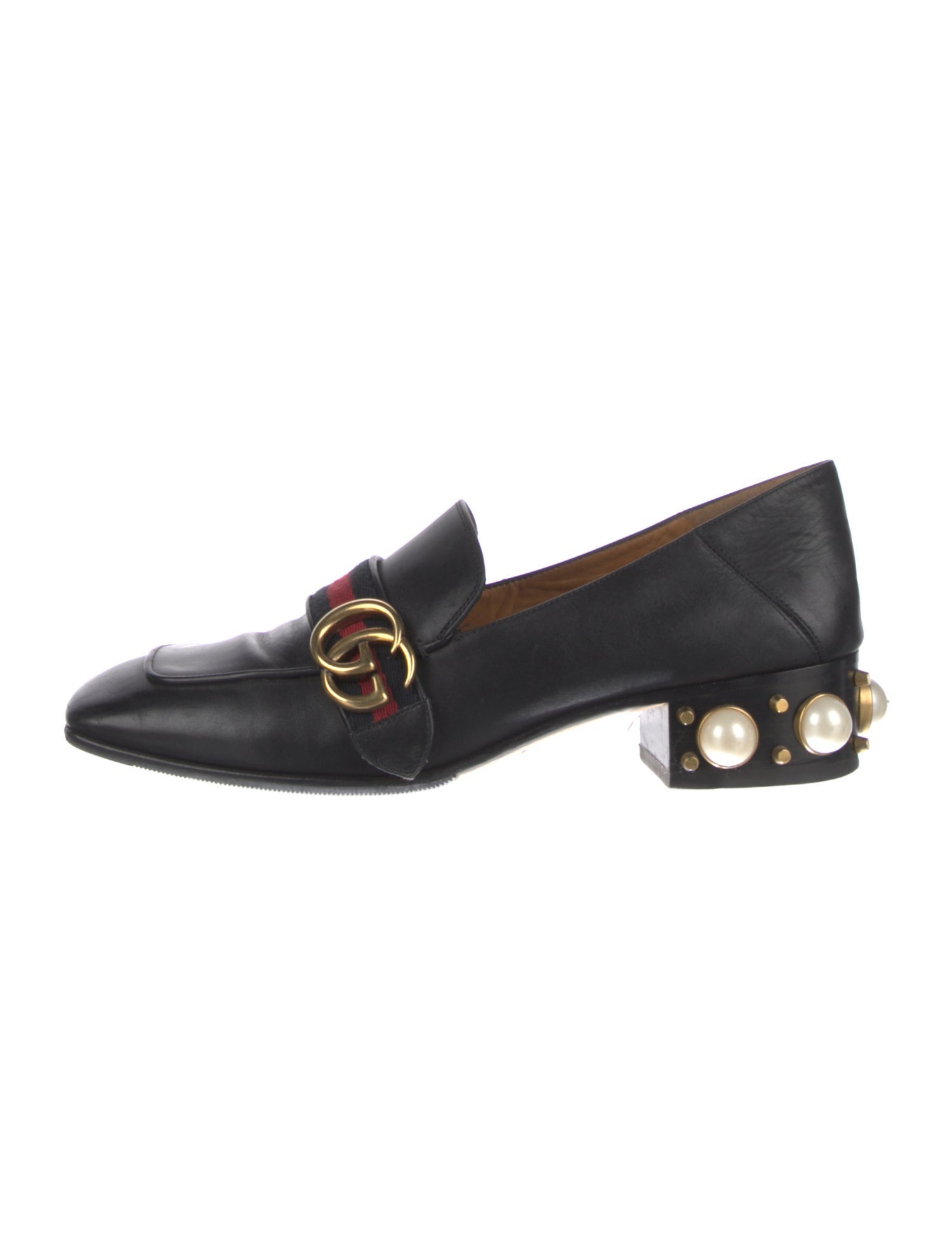 Gucci Faux Pearl Accents Leather Pumps