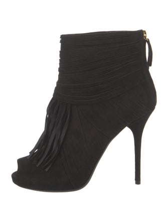 Gucci Suede Fringe Trim Accent Lace-Up Boots