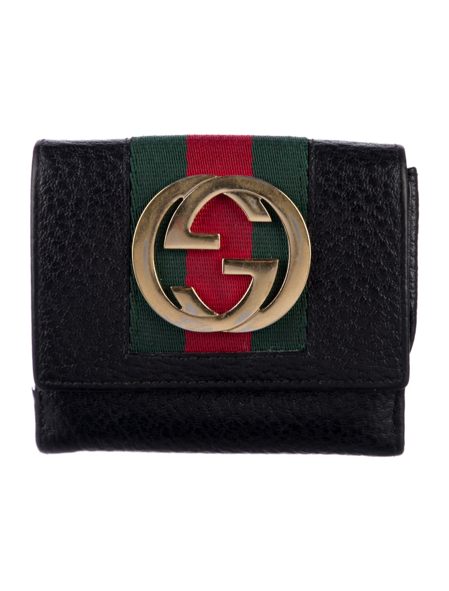 Gucci Web Accent Leather Compact Wallet