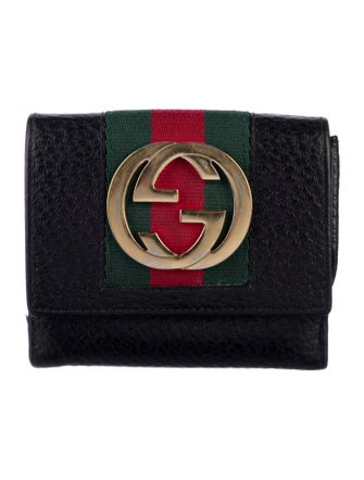 Gucci Web Accent Leather Compact Wallet