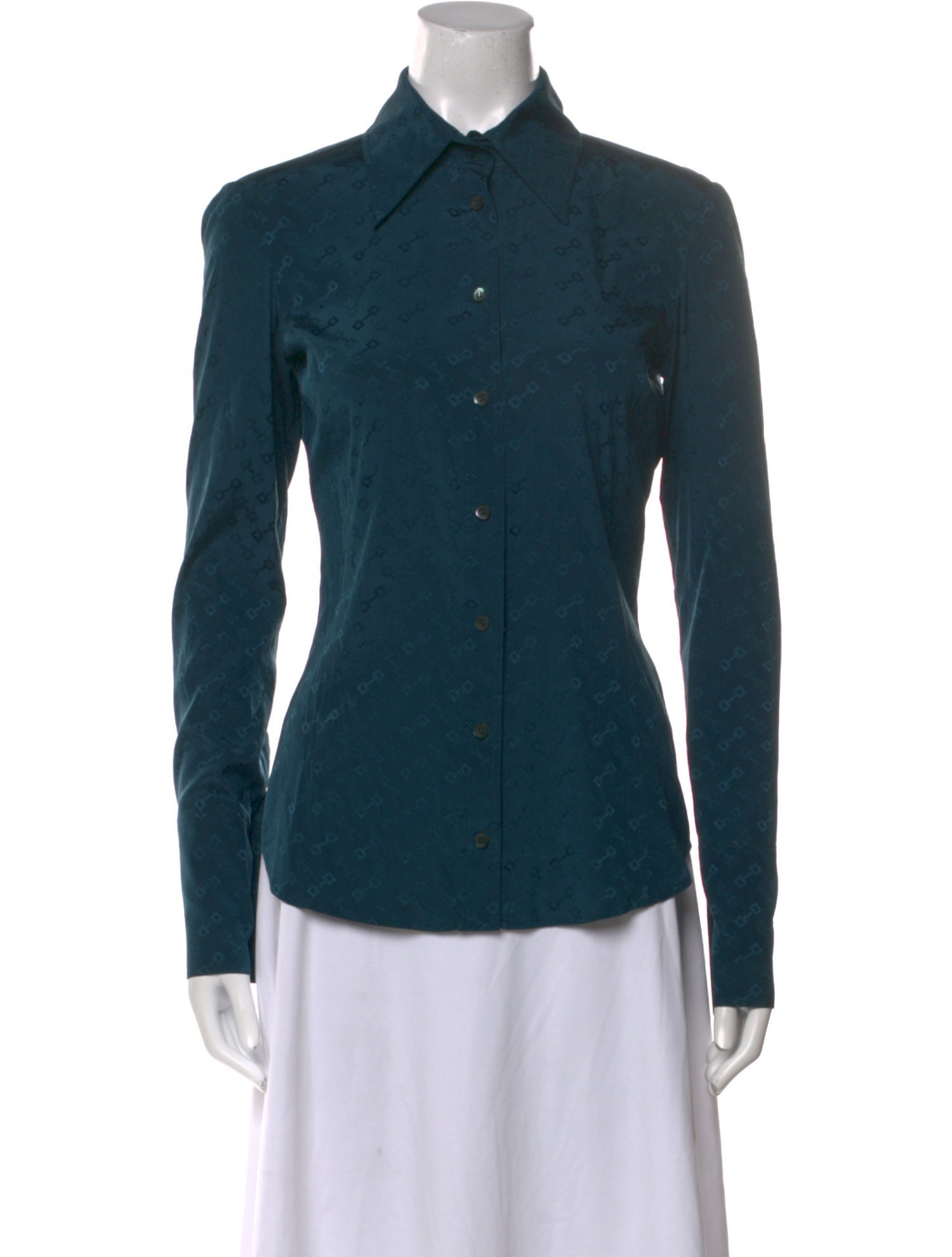 Gucci Silk Long Sleeve Button-Up Top