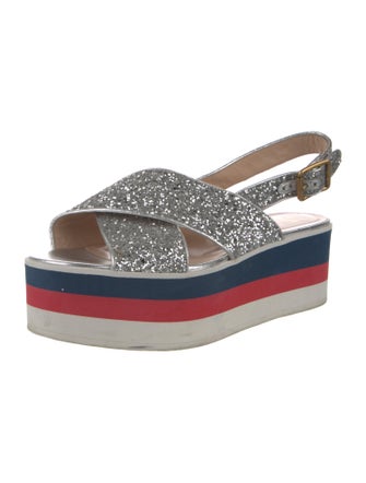 Gucci Web Accent Glitter Slingback Sandals