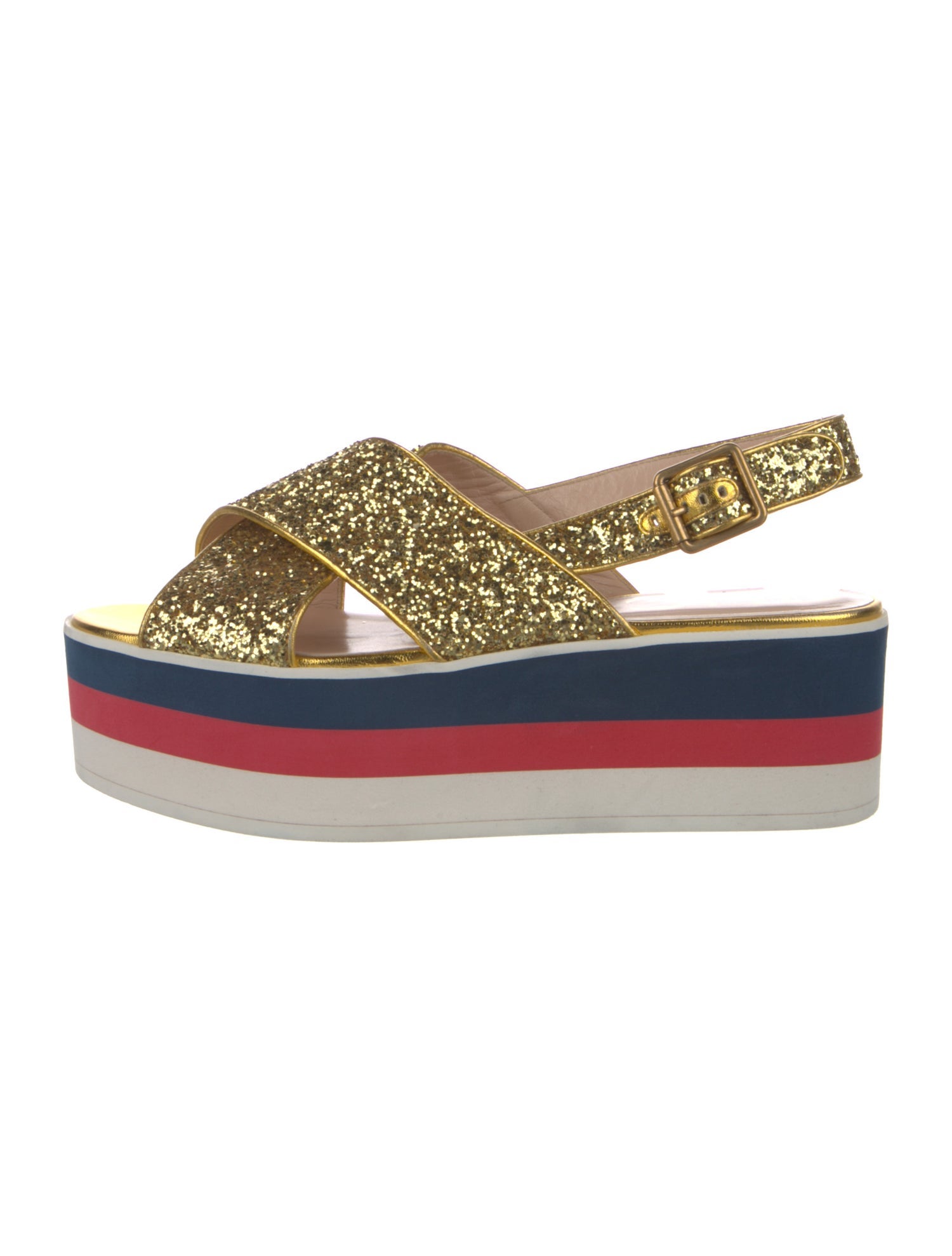 Gucci Sylvie Web Accent Glitter Slingback Sandals