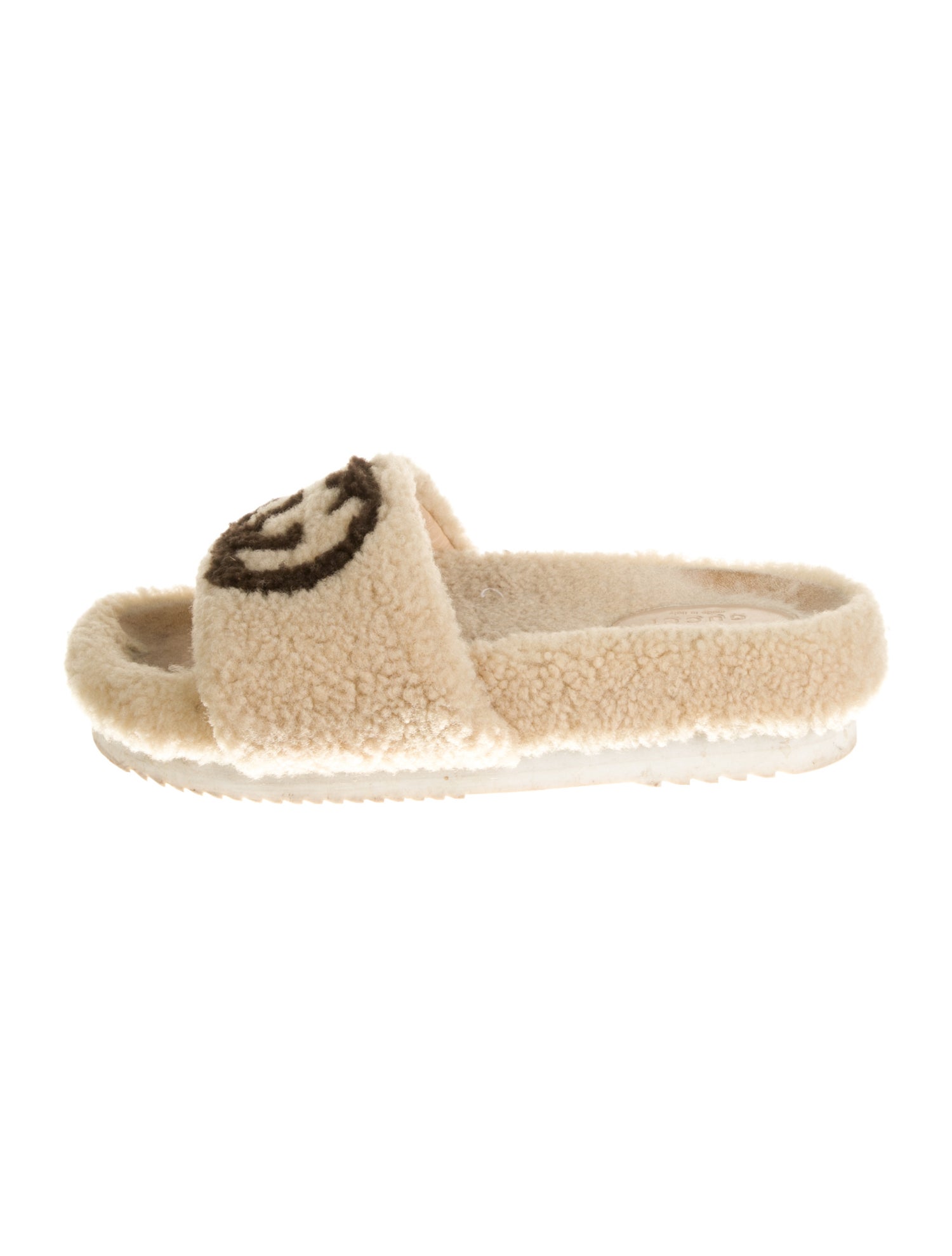 Gucci Interlocking G Logo Shearling Slides
