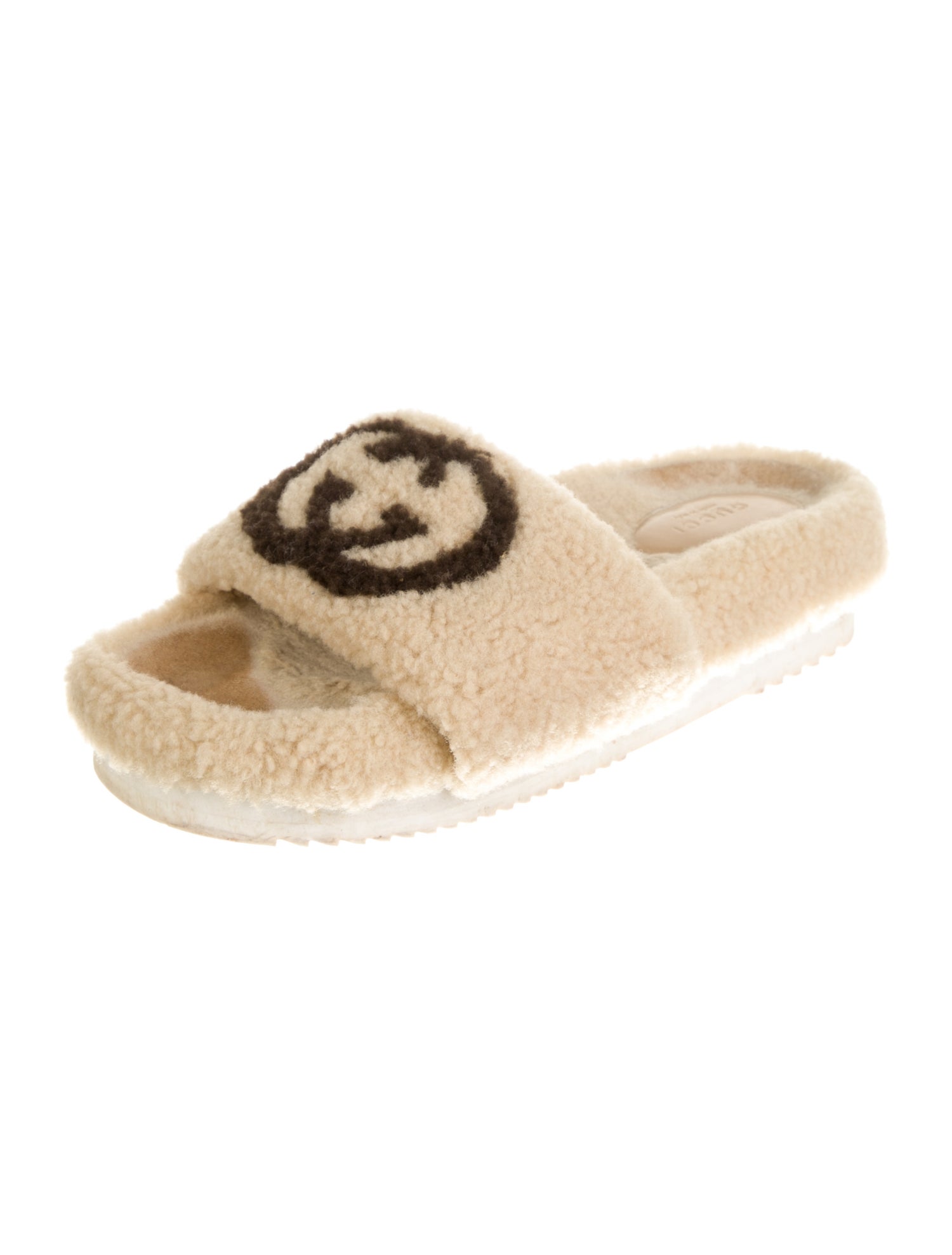 Gucci Interlocking G Logo Shearling Slides
