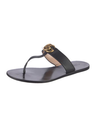 Gucci Double G Logo Leather T-Strap Sandals