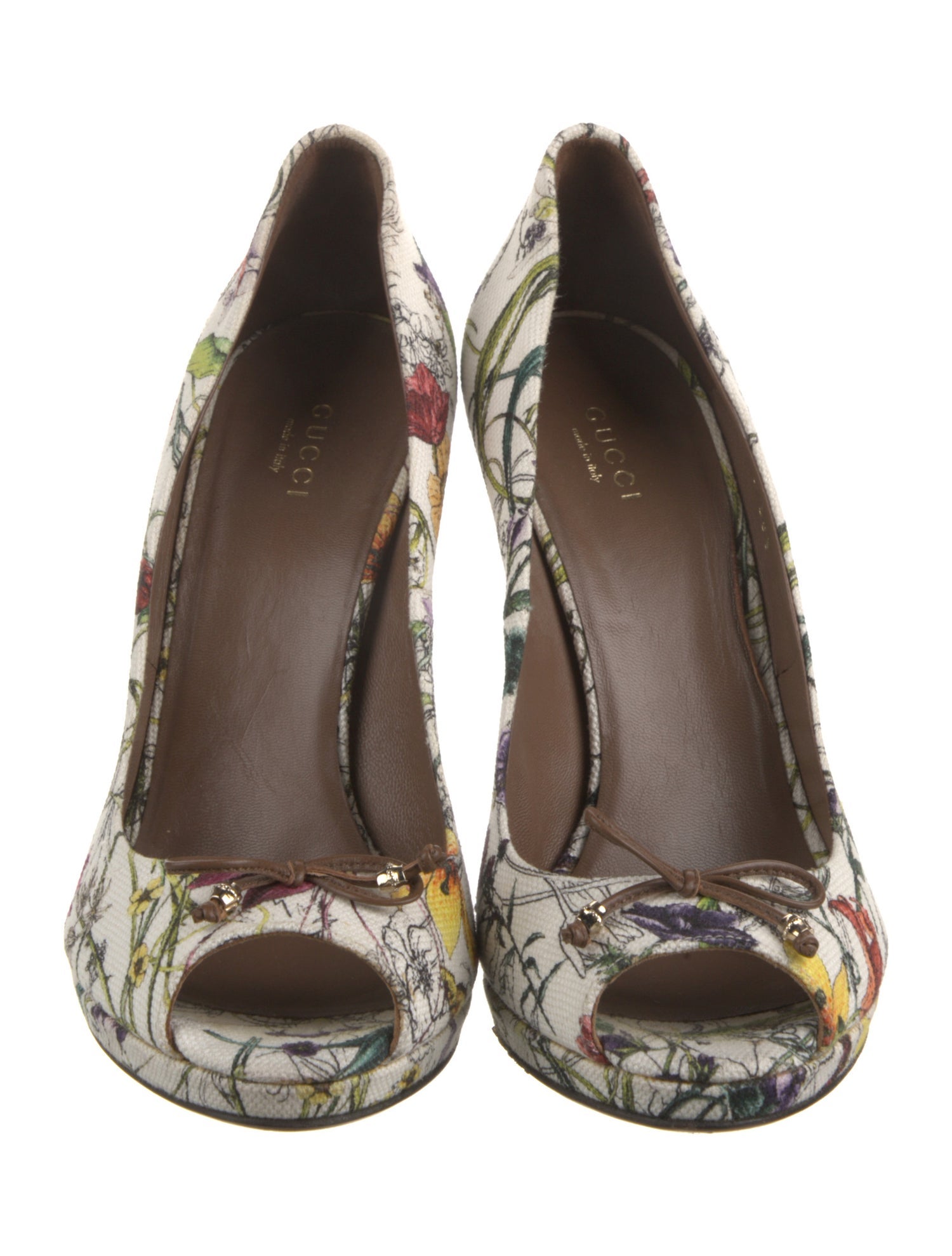 Gucci Flora Print Canvas Slingback Pumps