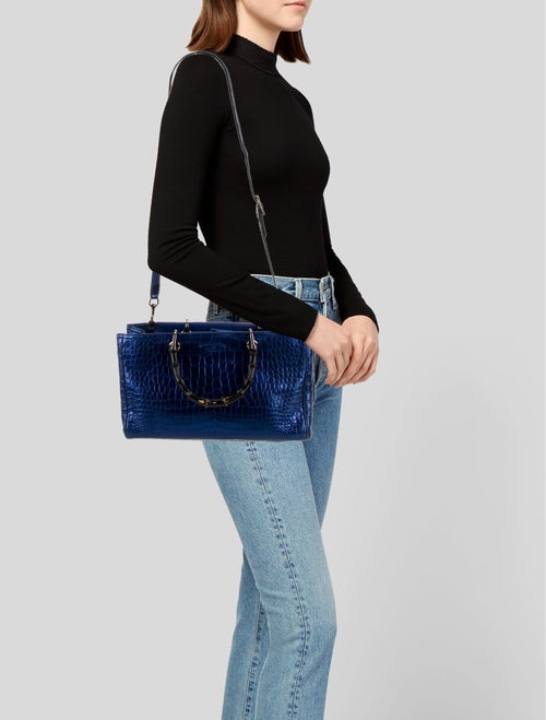 Gucci Embossed Leather Bamboo Shopper