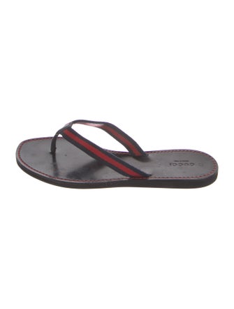 Gucci Sylvie Web Accent Leather Flip Flops