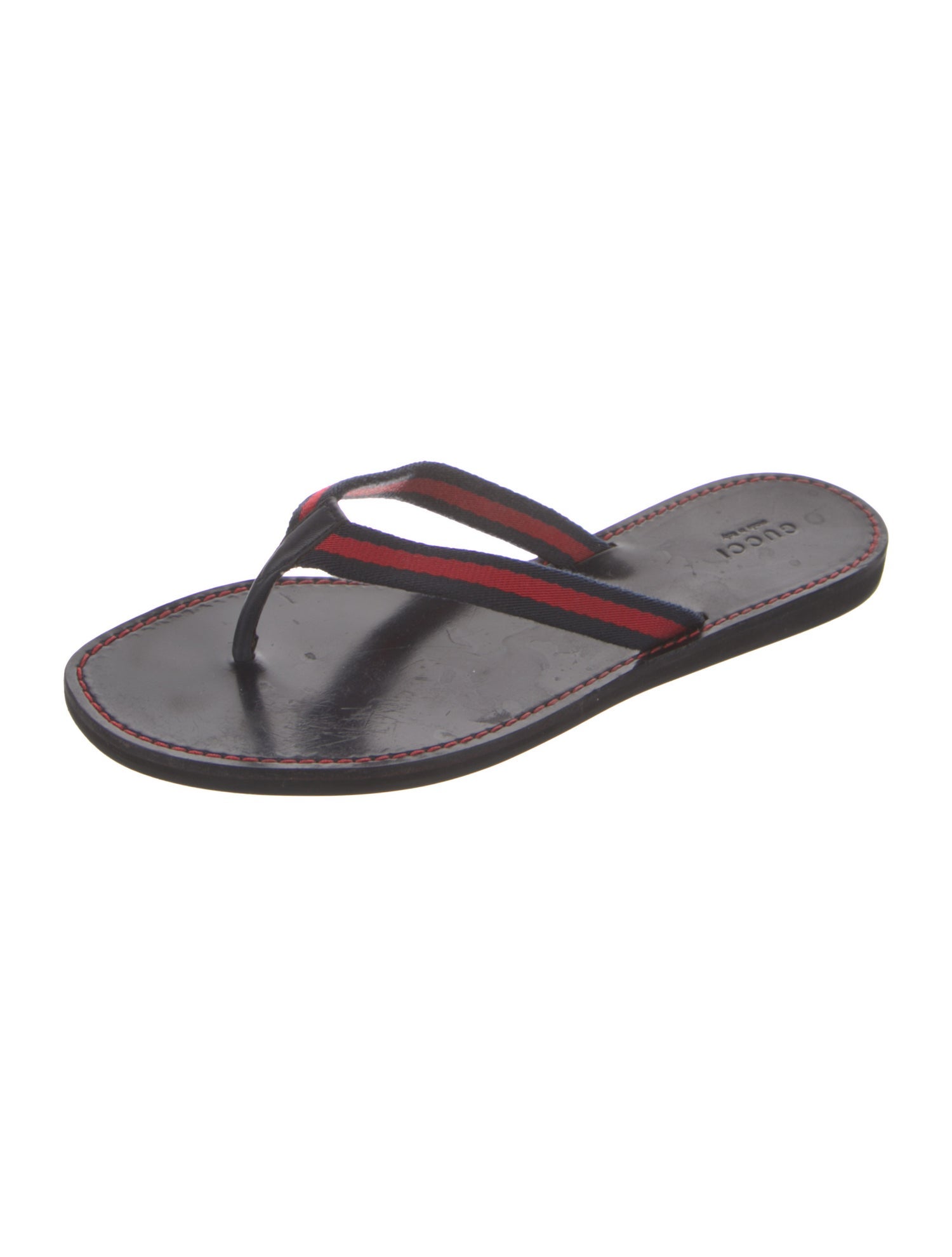 Gucci Sylvie Web Accent Leather Flip Flops