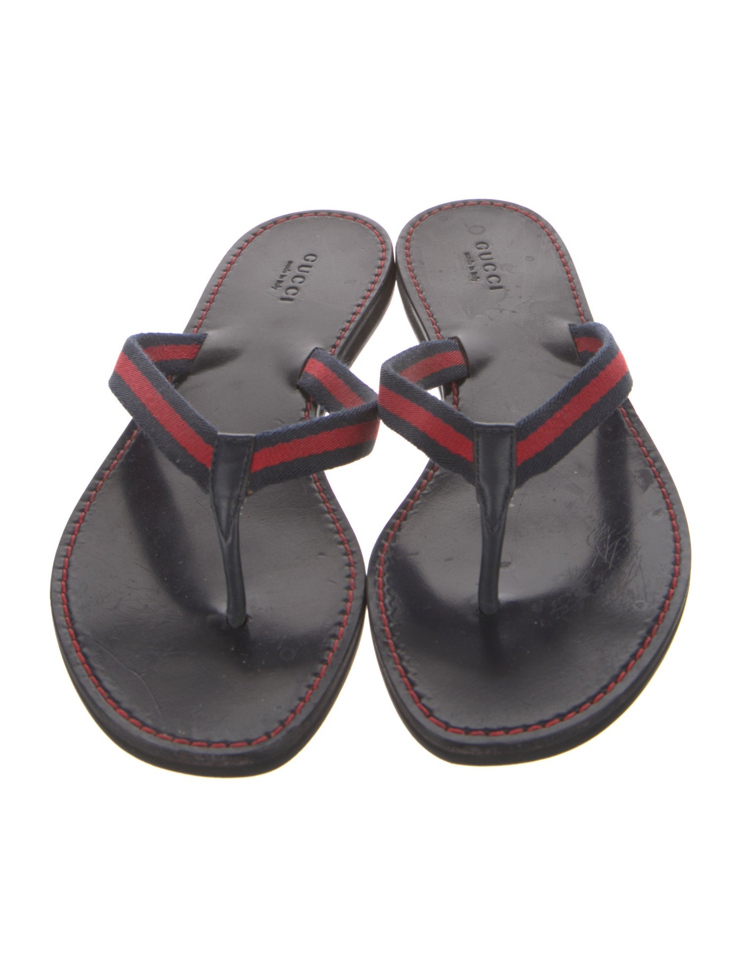 Gucci Sylvie Web Accent Leather Flip Flops