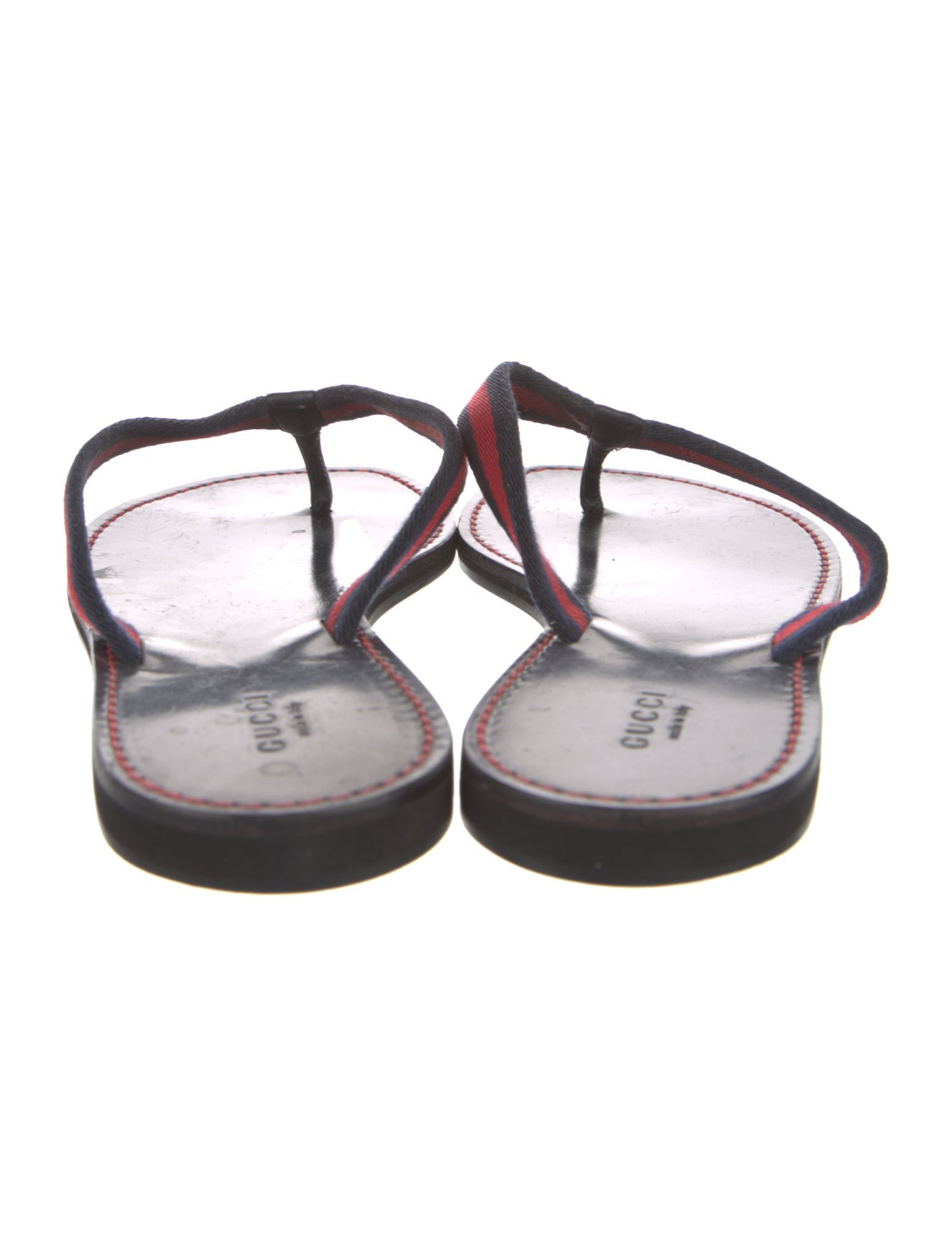 Gucci Sylvie Web Accent Leather Flip Flops