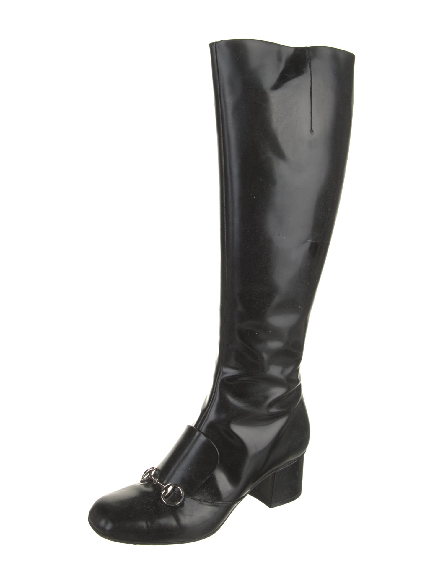 Gucci Horsebit Accent Patent Leather Riding Boots