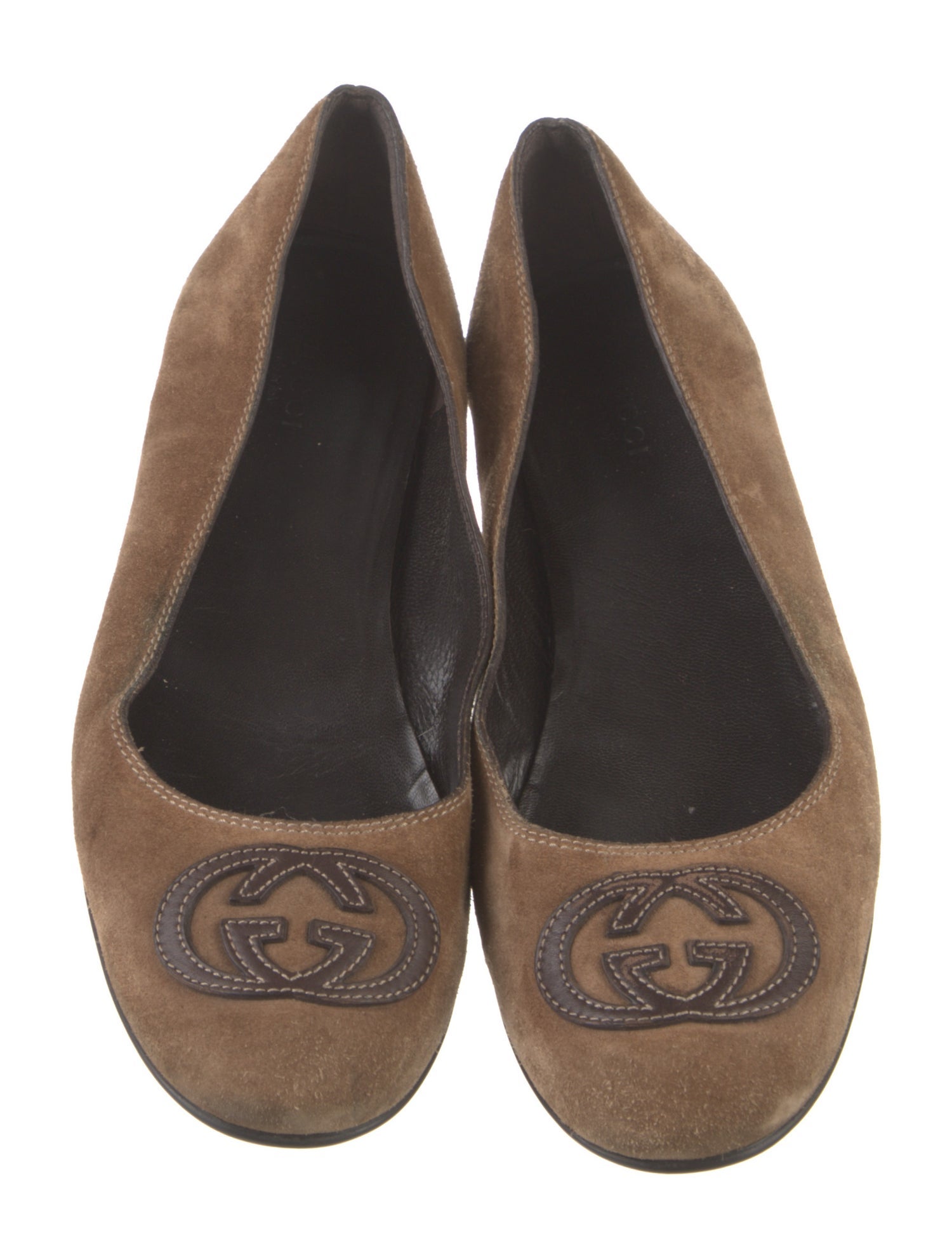 Gucci Suede Leather Trim Embellishment Ballet Flats