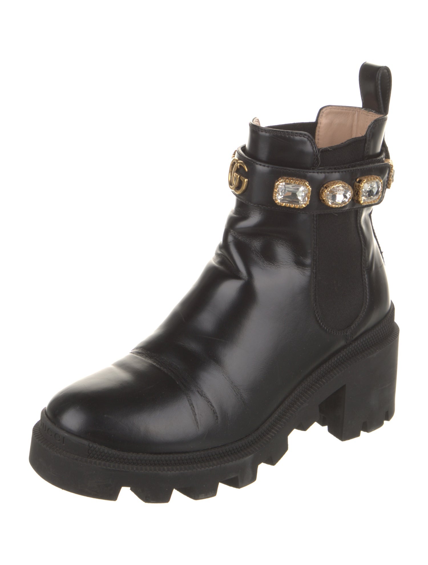 Gucci Leather Crystal Embellishments Chelsea Boots