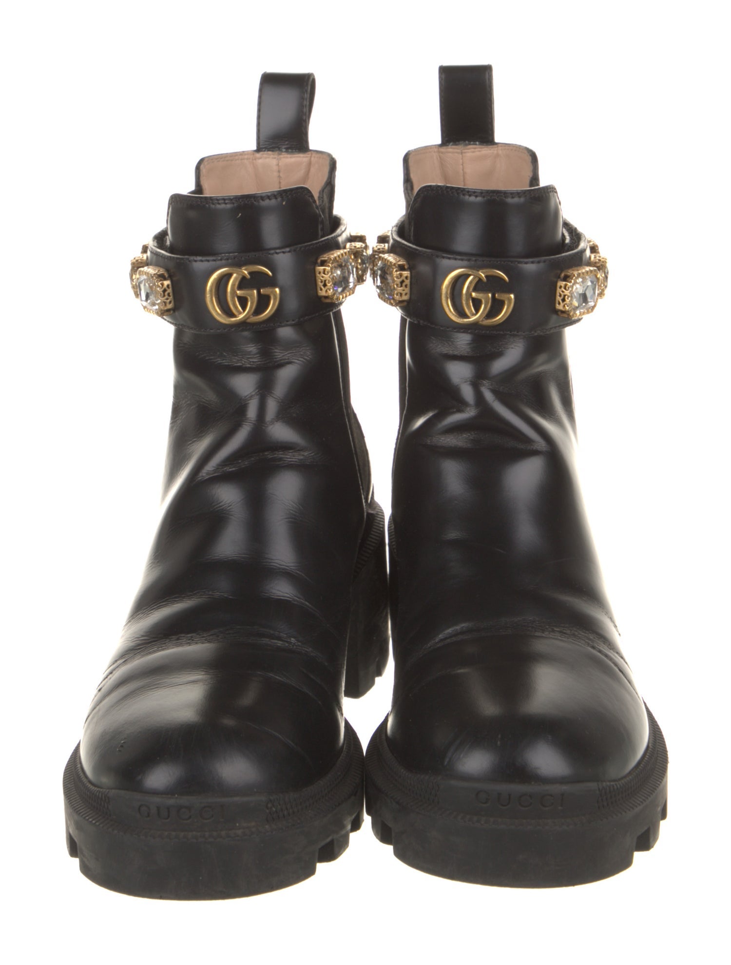Gucci Leather Crystal Embellishments Chelsea Boots