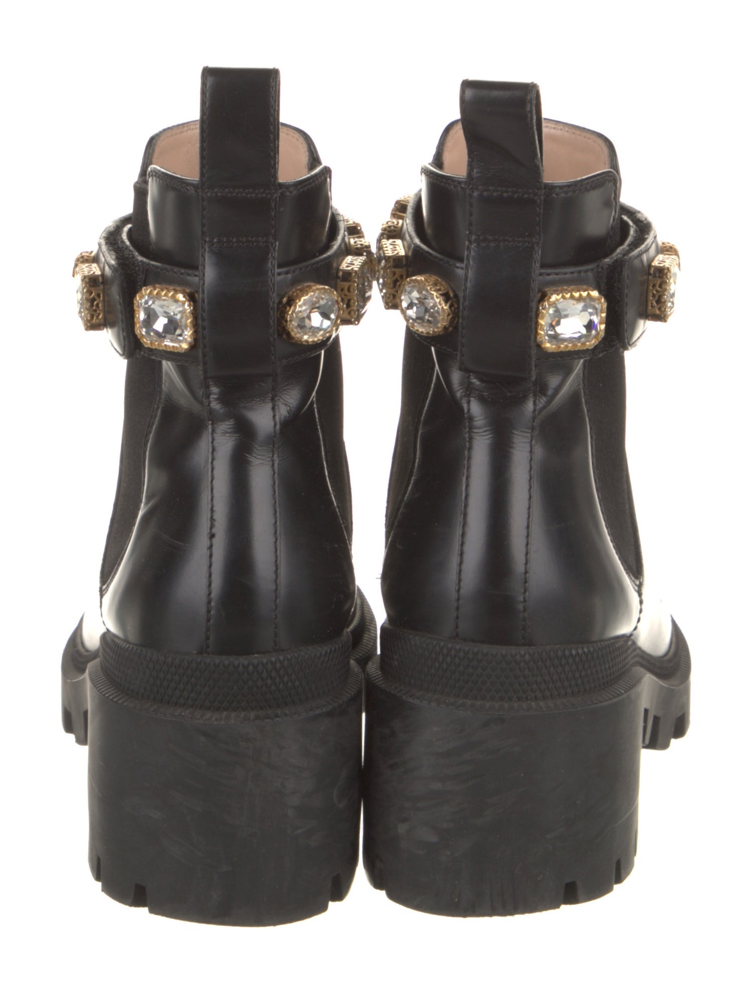 Gucci Leather Crystal Embellishments Chelsea Boots