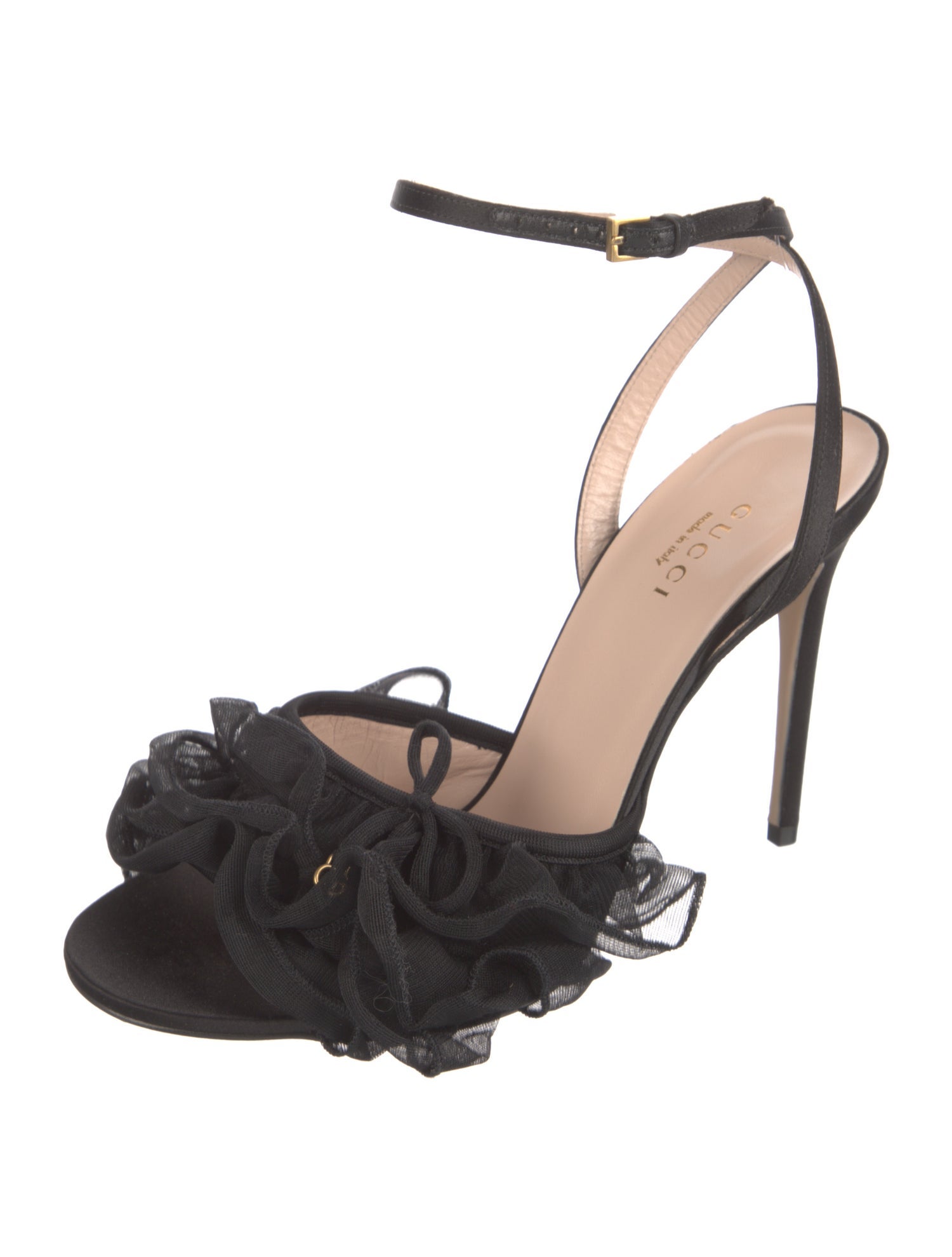 Gucci Double G Logo Satin Slingback Sandals