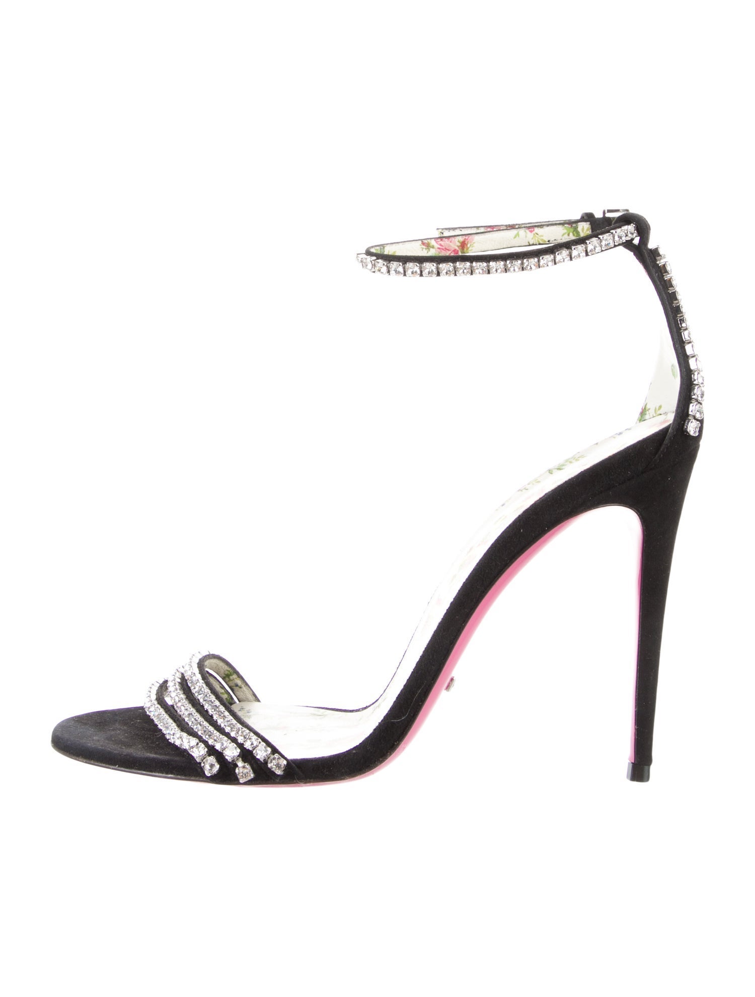 Gucci Flora Print Suede Sandals