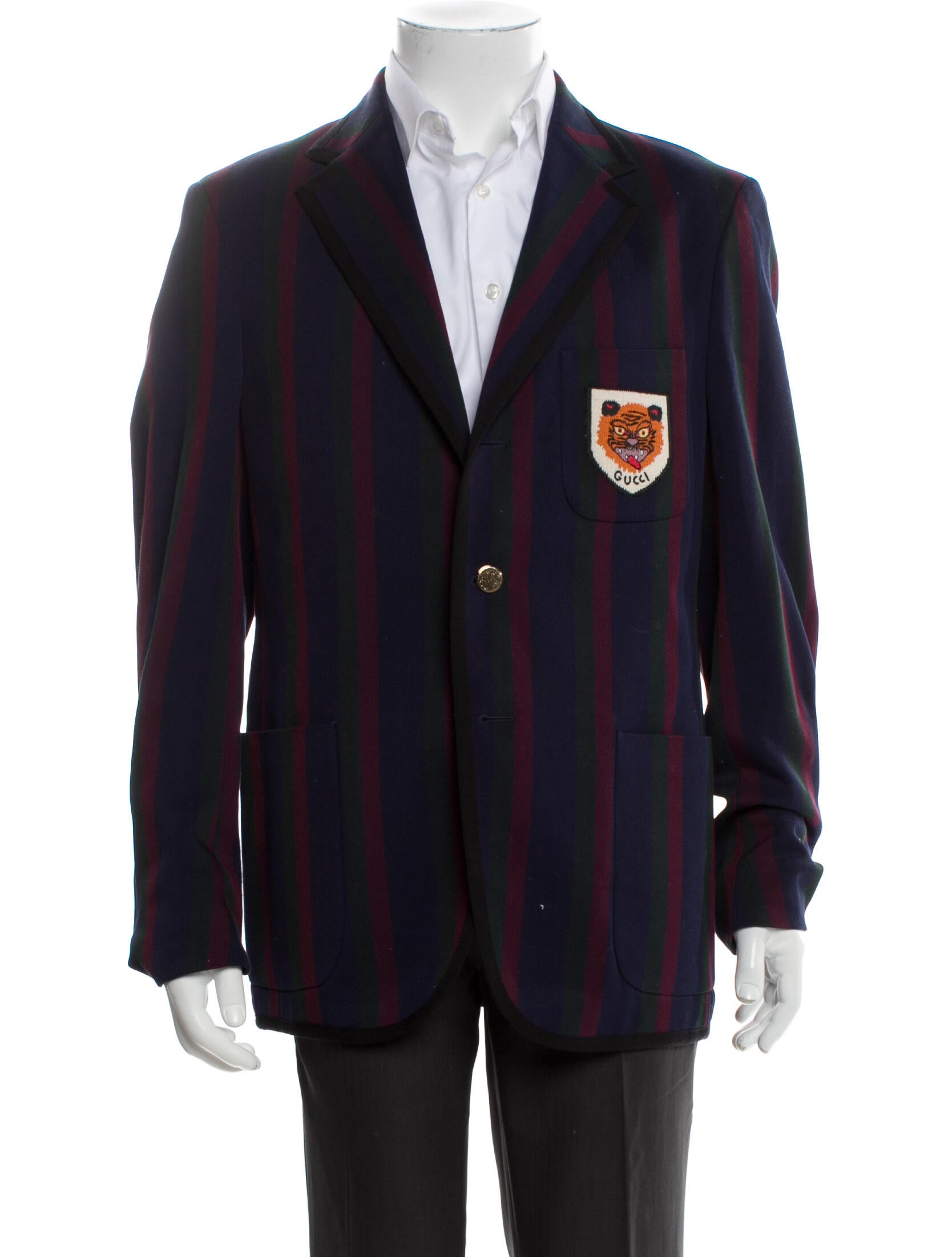 Gucci Feline Head Accent Striped Blazer