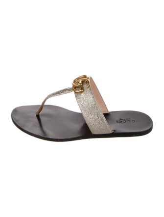 Gucci Double G Logo Leather T-Strap Sandals