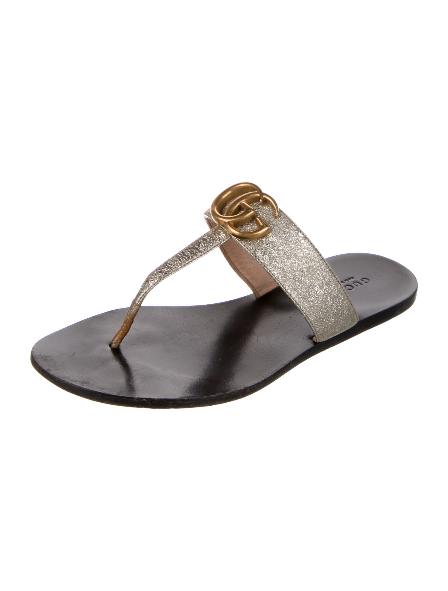 Gucci Double G Logo Leather T-Strap Sandals