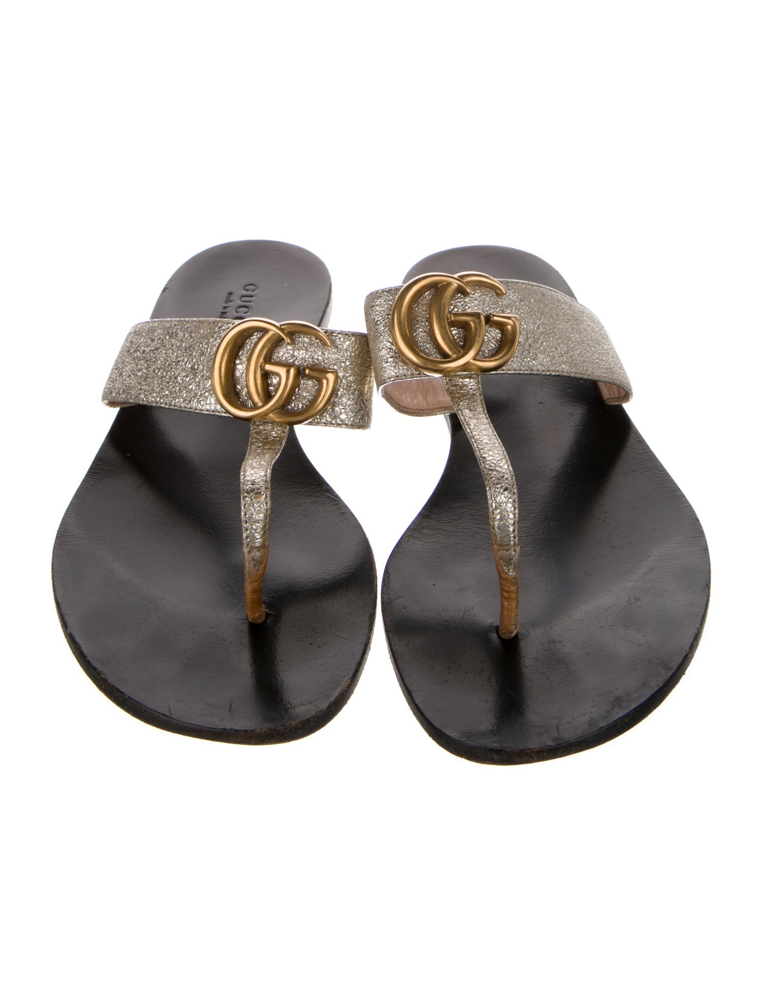 Gucci Double G Logo Leather T-Strap Sandals